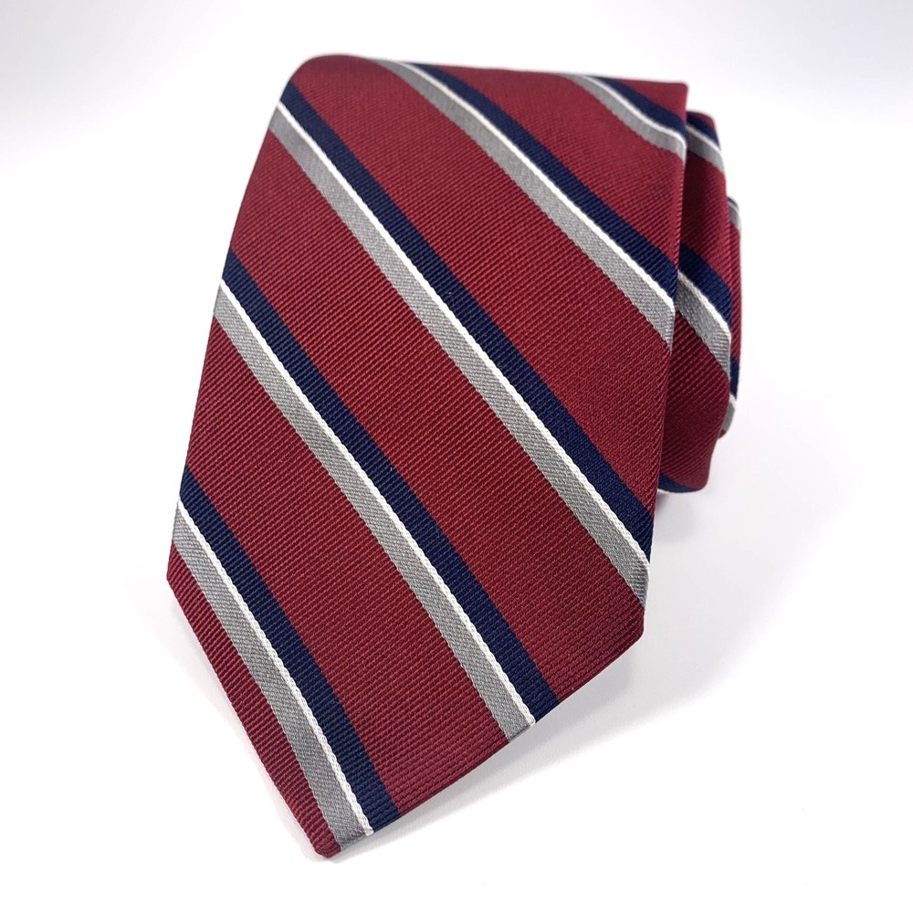 Brooks Brothers Makers & Merchants Tie Burgundy Silver Black Striped Silk Repp